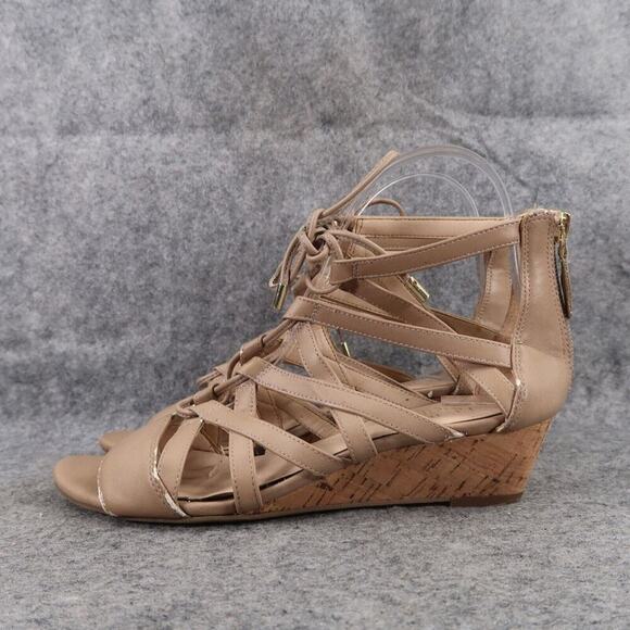 Franco Sarto Shoes Womens 6 Sandal Wedge Fashion Lace Up Zip Brixie Tan Open Toe - Picture 5 of 15